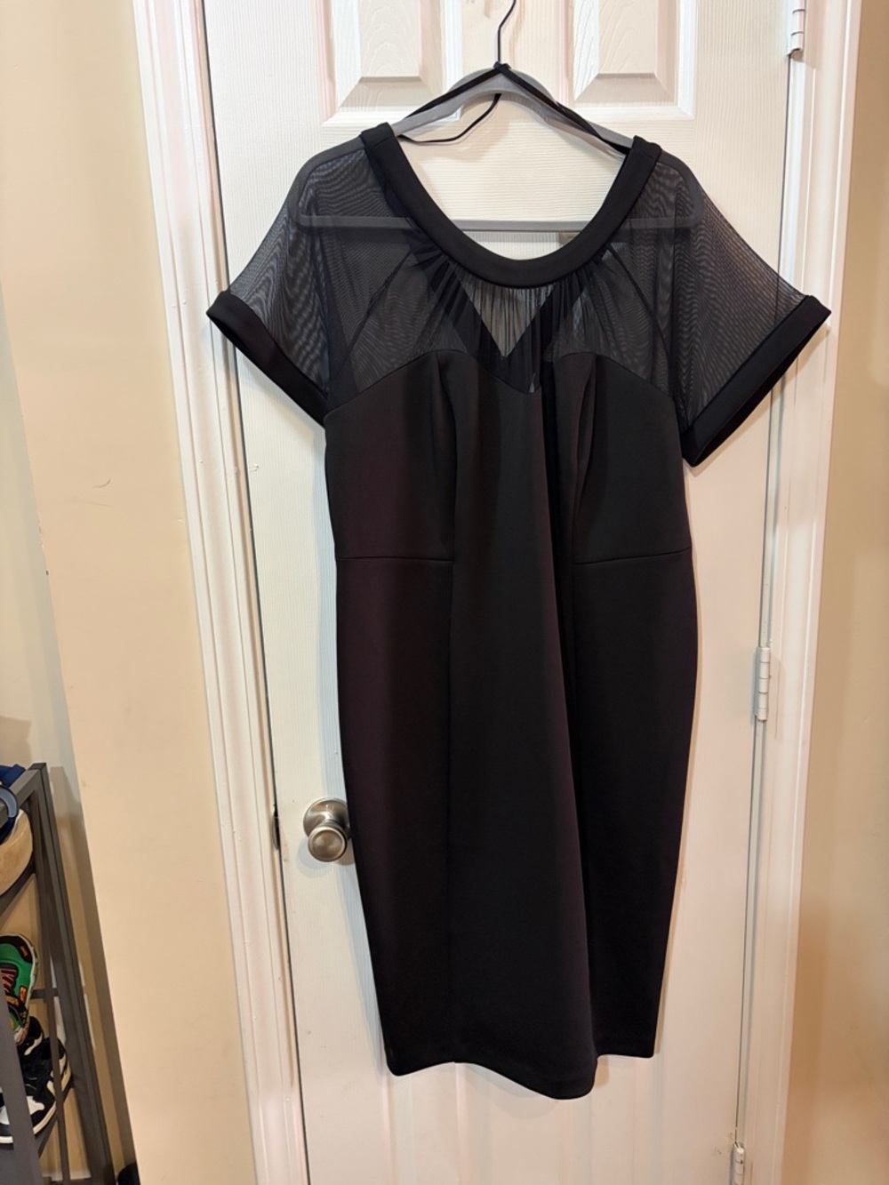 Signature by Robbie Bee Black Mesh Yoke Midi Dress